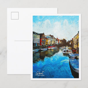 Cartão Postal Gent Belgium Linda Cidade de Pintura Petrolífera