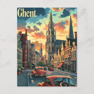 Cartão Postal Genteel Ghent: Ilustração da Cena da Vintage Stree