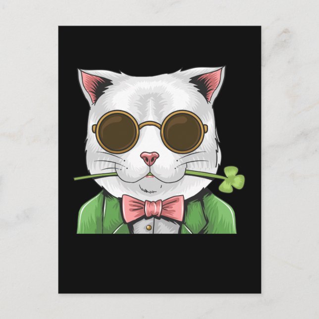 Cartão Postal Gentleman Cat Shamrock Homens Mulheres Dia de São  (Frente)