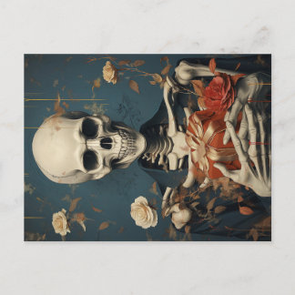 Cartão Postal Gently Skeleton with B-Day Gift in Hand