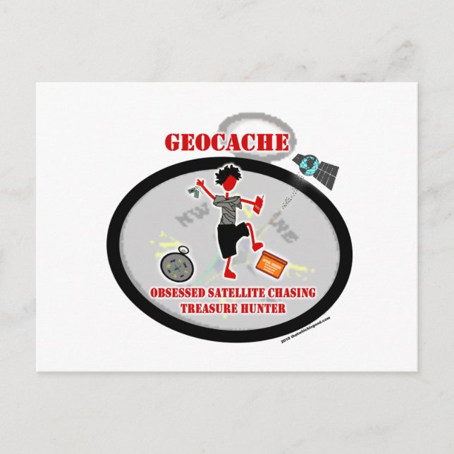 Cartão Postal Geocaching Obcecado Satélite (Frente)