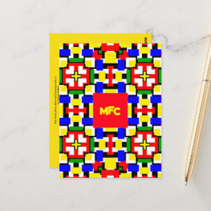 Cartão Postal Geometria vermelha, amarela, preta, azul e verde