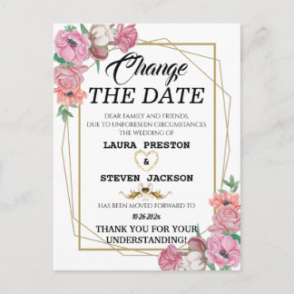 Cartão Postal Geométrico floral aquarela mudar a data 