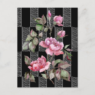 Cartão Postal Geométrico Floral Preto e Branco