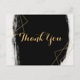 Cartão Postal Geométrico moderno de Preto e DouradoObrigado