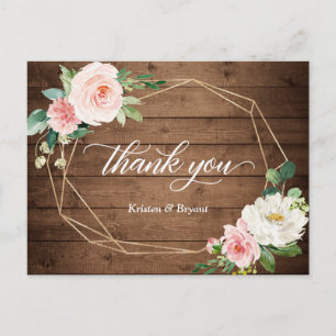 Cartão Postal Geométrico Romance Floral Casamento Russo Obrigado
