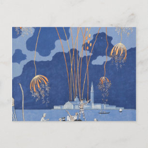 Cartão Postal George Barbier Fogos de Artifício em Veneza 1924