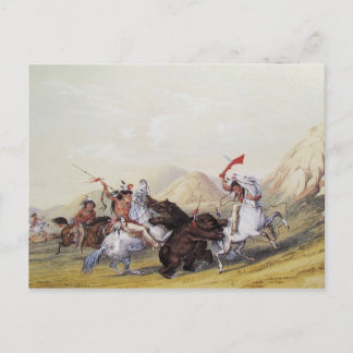 Cartão Postal George Catlin - Atacando o Urso Grizzly
