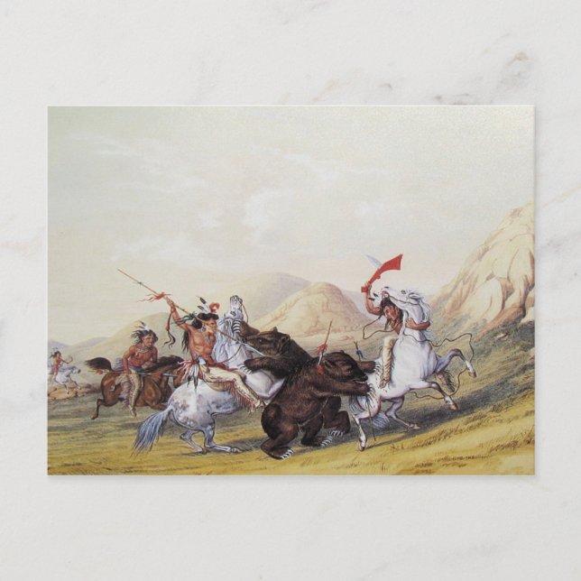 Cartão Postal George Catlin - Atacando o Urso Grizzly (Frente)