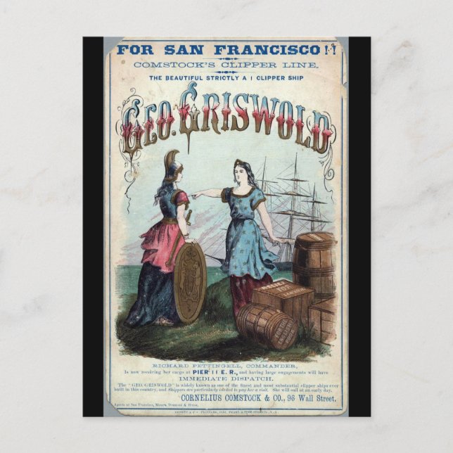 Cartão Postal George Griswold Clipper dirigindo navio 1863 (Frente)