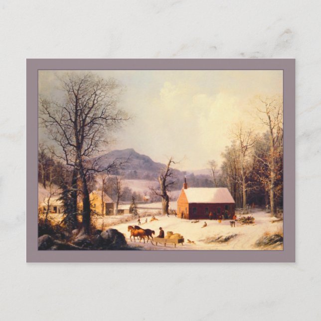 Cartão Postal George Henry Durrie Red School House Winter (Frente)