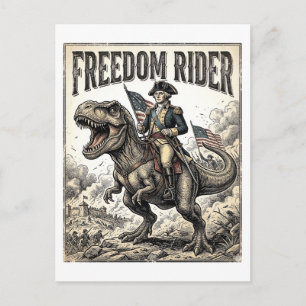 Cartão Postal George Washington Patriótico Montando T-rex Liberd