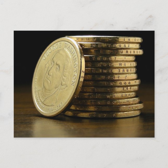 Cartão Postal George Washington, Presidente da Pilha de Moedas d (Frente)