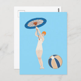 Cartão Postal Georges Barbier Au Lido 1924 Ilustração de Moda