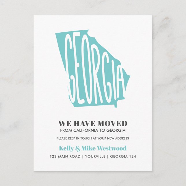 Cartão Postal GEÓRGIA Mudamos o novo endereço Novo lar (Frente)