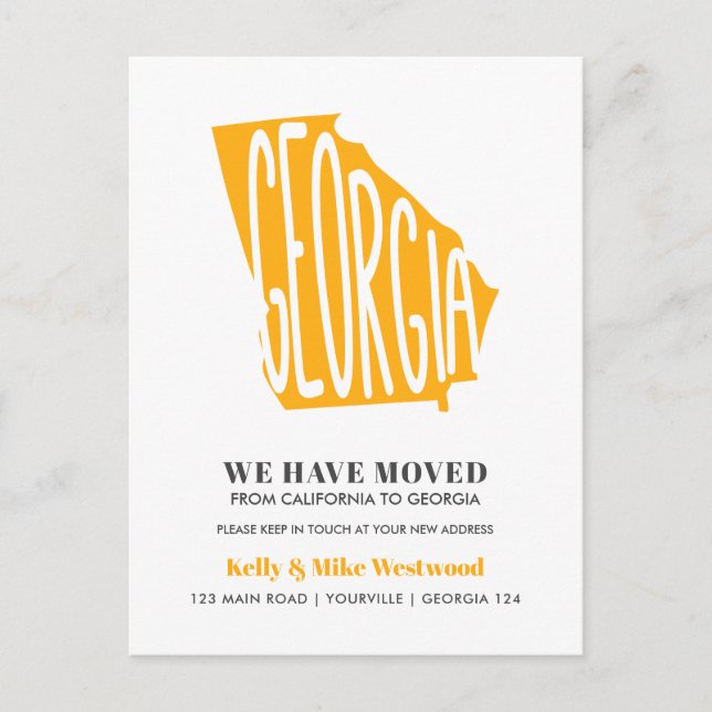 Cartão Postal GEÓRGIA Mudamos o novo endereço Novo lar (Frente)