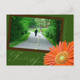 Cartão Postal Gerbera Daisy Orange & Green Thank You Wedding