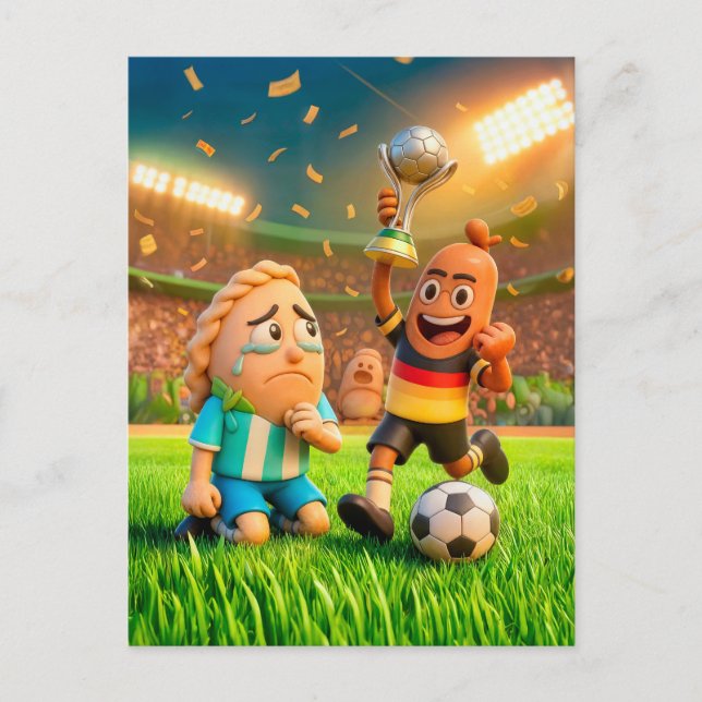 Cartão Postal German bratwurst defeating Argentinian empanada so (Frente)