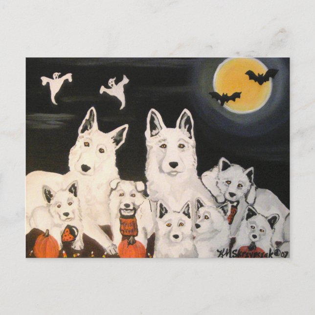 Cartão Postal German shepherd de Cão Branco das Halloween (Frente)