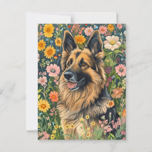 Cartão Postal German shepherd de trigo em jardim de flores
