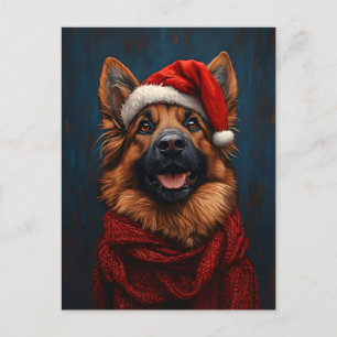 Cartão Postal German shepherd em um Chapéu Santa
