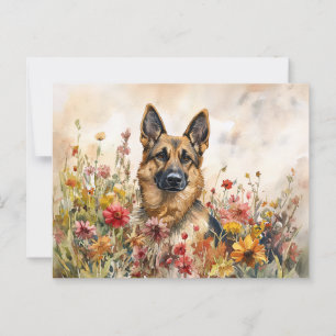 Cartão Postal German shepherd Entre Flores Selvagens Vibrantes