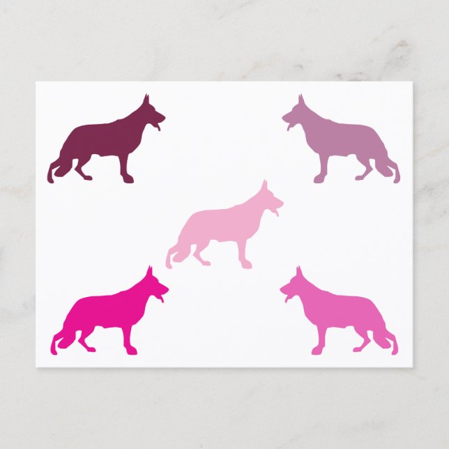 Cartão Postal German Shepherd minimal pattern magenta  (Frente)
