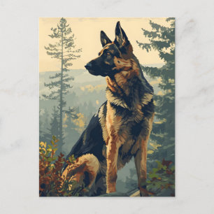 Cartão Postal German shepherd na floresta