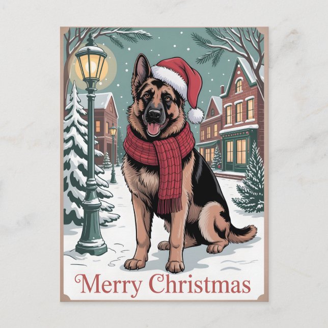 Cartão Postal German Shepherd vintage Christmas  (Frente)
