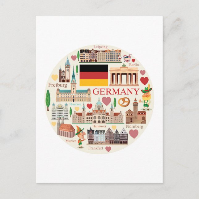 Cartão Postal Germany Travel Icons (Frente)