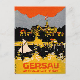 Cartão Postal Gersau, Lago de Lucerna, veleiro, Suíça