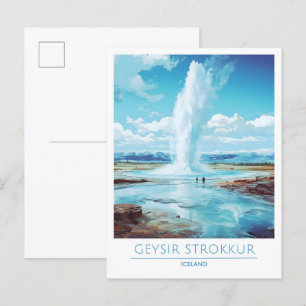 Cartão Postal Geysir Strokkur Viagens vintage da Islândia