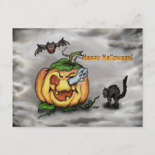 Cartão Postal Ghost Bat and Cat, Feliz Halloween!