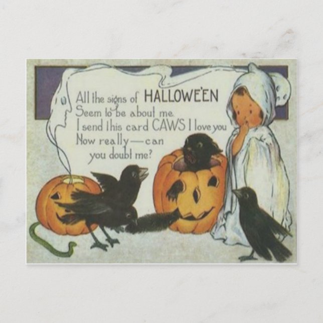 Cartão Postal Ghost Crow Jack O Lanterna Pumpkin Black Cat (Frente)