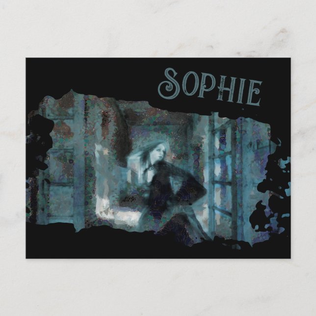 Cartão Postal Ghost Girl in Blue – Haunting Surreal Art (Frente)