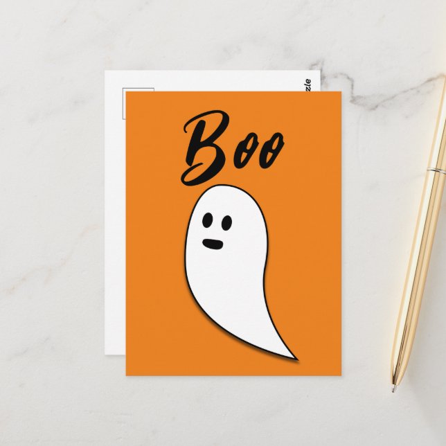 Cartão Postal Ghost Halloween preto - laranja branco (Frente/Verso In Situ)
