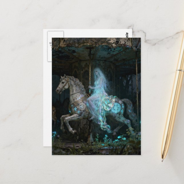 Cartão Postal Ghost Woman on Abandoned Carousel (Frente/Verso In Situ)