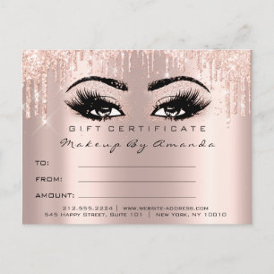 Cartão Postal Gift Certificado Eyelashes Confetti Makeup Glam