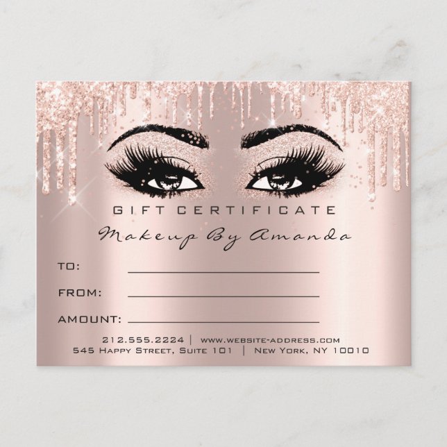 Cartão Postal Gift Certificado Eyelashes Confetti Makeup Glam (Frente)