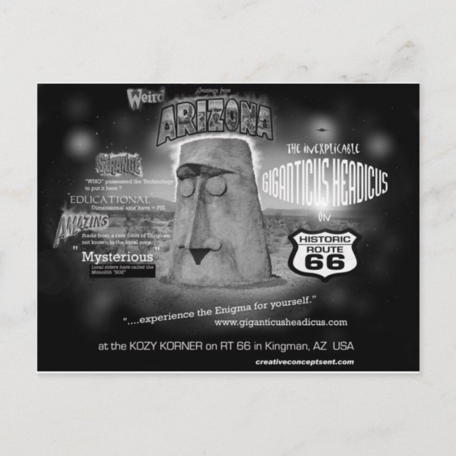 Cartão Postal giganticus headicus saudações da AZ Route 66 (Frente)