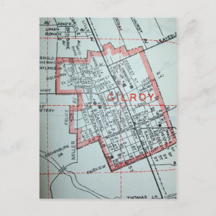 Cartão Postal Gilroy, CA Mapa Antigo