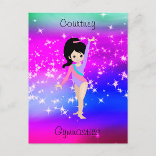 Cartão Postal Ginástica Girls Gymnast Sparkle Gymnast em Leotard
