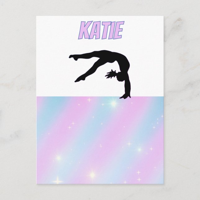 Cartão Postal Ginástica Lilás Roxo e Azul Bebê Pastel  (Frente)