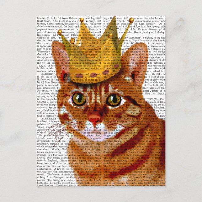 Cartão Postal Ginger Cat com Crown Portrai (Frente)