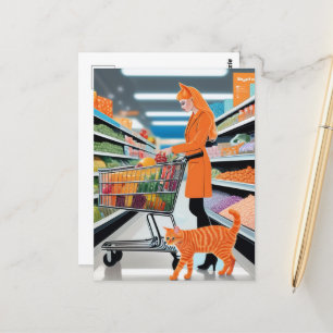 Cartão Postal Ginger Cat na Grocery Store