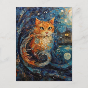 Cartão Postal Ginger Cat no Estilo da Arte de Van Gogh AI
