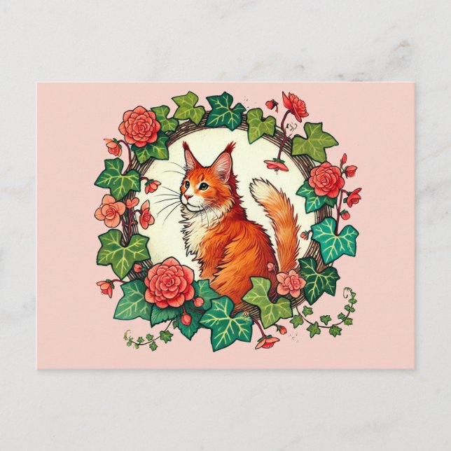Cartão Postal Ginger Maine Coon Cat (Frente)