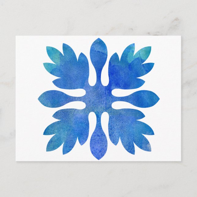 Cartão Postal Ginger Quilt Ocean Blue Watercolor (Frente)