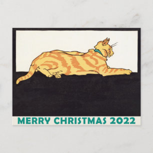 Cartão Postal Ginger Striped Cat Xmas Tiger Year