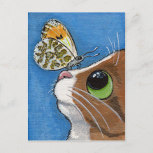 Cartão Postal Ginger Tabby Cat e Butterfly